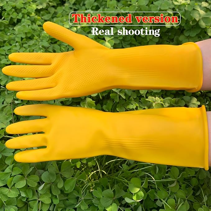Vsootal 8 Pairs Reusable Household Cleaning Gloves, Rubber Kitchen Dishwashing Gloves,Extra Thickness, Long Sleeves, for Washing Dishes, Pet Care(Medium, Yellow)