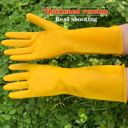 Vsootal 8 Pairs Reusable Household Cleaning Gloves, Rubber Kitchen Dishwashing Gloves,Extra Thickness, Long Sleeves, for Washing Dishes, Pet Care(X-Large, Yellow)