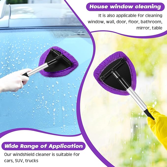 8 Pcs Car Windshield Cleaner Tool Kit with Extendable Handle, Microfiber Towel Pads, Brush, Empty Spray Bottle for Auto Glass Wiper Suvs Rvs & Home Windows(Purple)
