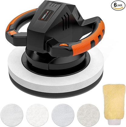 THINKWORK Buffer Polisher,10 Inch Car Polisher Sets with 4 Buffing and Polishing Bonnets,6 Variable Speed 1500-3600 RPM,Double Handle, Ideal for Car Waxing