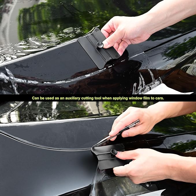 NEWISHTOOL Vinyl Wrap Squeegee with Blade Guide Cut Line and Handle Grip, 2 PCS Wing Shaped Squeegee Smooth Hard Card Scraper for Sign Making, Window Tinting and Precise Distance Cutting