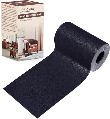 ONine Leather Repair Patch，Leather Repair Tape, 3 x 60 inches Leather Repair Patch for Furniture,Vinyl Repair Kit，Leather Couch Patch，for Sofas, Furniture, Car Seats, Office Chairs(Dark Blue Leather)