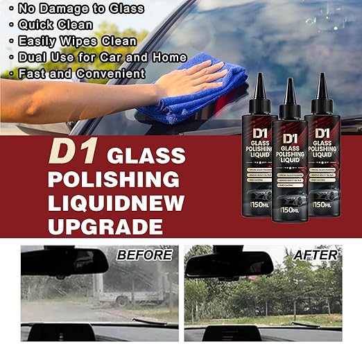3pcs Bianca Glass Polishing Liquid D1 with Sponges,Car Glass Polishing Compound Windshield Cleaner Glas Oil Film Remover,Anti-Fog Hydrophobic Coating Spray, Oil Film,Wiper Marks and Scratches