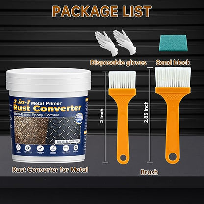 Rust Converter & Metal Primer, 2-in-1 Black Rust Remover Paint Water-Based Metal Preventive Coating Heat Resistant UV Stable for Automotive, Industrial, Indoor Outdoor Use, Trailers, Fences, 35oz