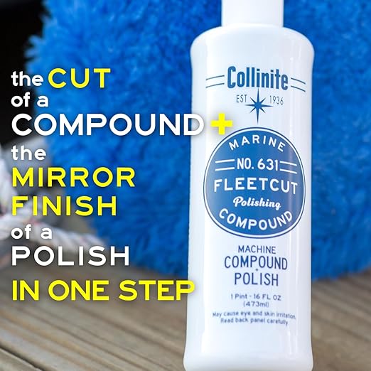Collinite 631 Fleetcut- Marine/RV Compound + Polish. for Rotary & DA Use. Quickly Removes Heavy Oxidation/Hard Water Spots from Gelcoat/Fiberglass & Restores Color/Gloss in One Step. (16 fl oz)