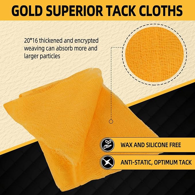 Tack Cloth 20-PC, Individual Wrapping High Tack Yellow, 18"x 36" Size, 20x16 Mesh Tack Rags, Reclosable Zipper Bag, Wax & Silicone Free Anti-Static for Woodworking, Automotive Painting & Sanding
