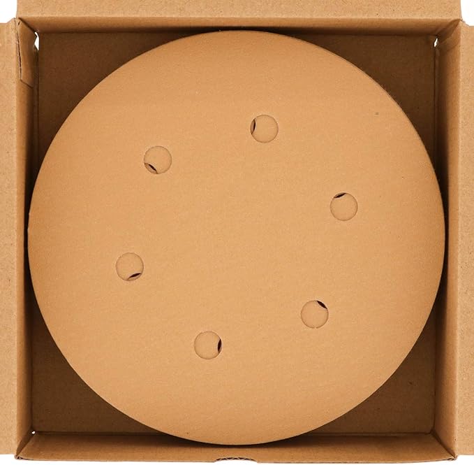 Dura-Gold Premium 220 Grit 6" Gold Sandpaper Discs, 6 Hole Pattern Dustless, Box of 50 - Hook & Loop Backing for DA Sander, Finishing Med-Cut Sanding Abrasive Automotive Paint, Woodworking Wood, Metal