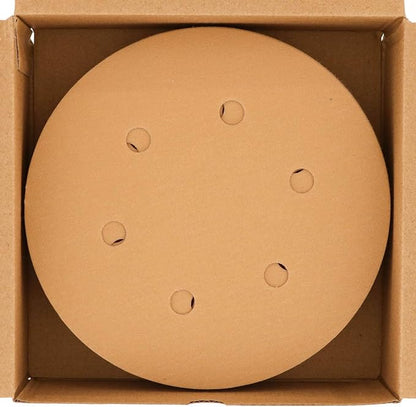 Dura-Gold Premium 220 Grit 6" Gold Sandpaper Discs, 6 Hole Pattern Dustless, Box of 50 - Hook & Loop Backing for DA Sander, Finishing Med-Cut Sanding Abrasive Automotive Paint, Woodworking Wood, Metal