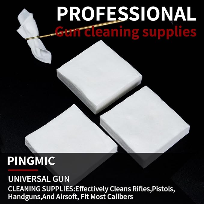 PINGMIC Gun Cleaning Supplies - Gun Cleaning Patches and Long Cotton Swabs Set, 6" Cotton Swabs, Lint Free Cloth Fit Most Caliber Firearms