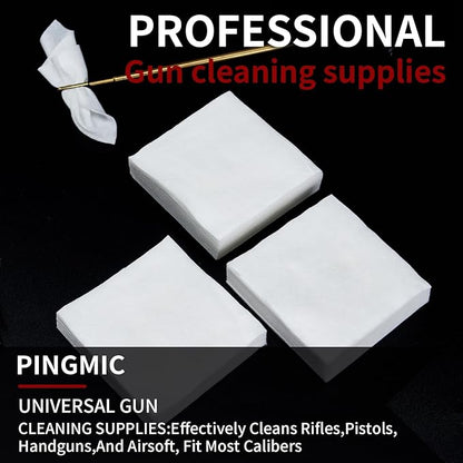 PINGMIC Gun Cleaning Supplies - Gun Cleaning Patches and Long Cotton Swabs Set, 6" Cotton Swabs, Lint Free Cloth Fit Most Caliber Firearms