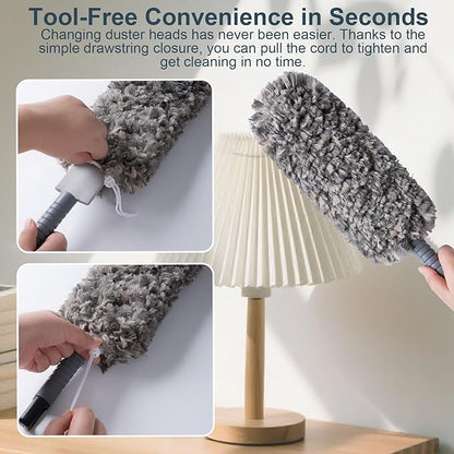 Lint Free 16.8'' Hand Duster,Microfiber Duster with Reusable and Washable Dusting Head for Household Cleaning,Furniture,Car (Black&Grey)