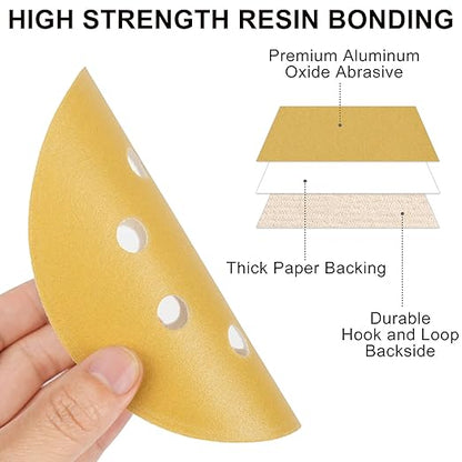 LotFancy 100 PCS 320 Grit Sandpaper, 5 Inch 8 Hole Sanding Disc Aluminum Oxide, Orbital Sander Sandpaper for Stripping Paint, Sand Paper for Wood, Plastic, Rust Removal, Random Orbital Sander Pads