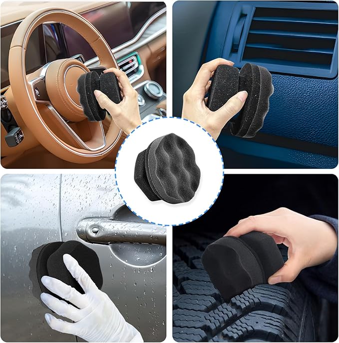 Tire Shine Applicator Pad,Wave Pattern Tire Dressing Applicator Sponge, Car Cleaning Supplies After Car Wash Tire Cleaner,Reusable Foam Pad for All Tire Types & Interior Cleaning