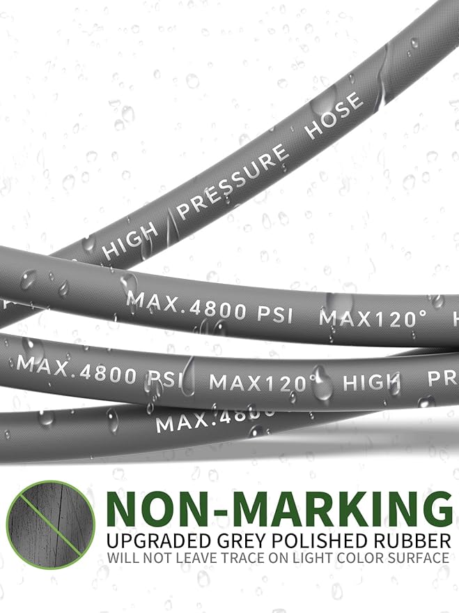3/8" 4800PSI Pressure Washer Hose 125FT with Swivel Quick Connect for Cold/Hot Water Max 248°F, Kink Resistant Steel Wire Braided, Wear Resistant Power Washer Hose with M22 14mm Adapter
