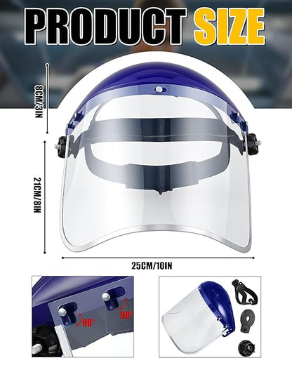 Copkim Safety Face Shield for Grinding and Cutting with 10 Pcs Replacement Clear Visor Full Impact Resistant Face Shield Protection Mask for Work Construction Weed Whacking Woodworking (Aluminum Edge)