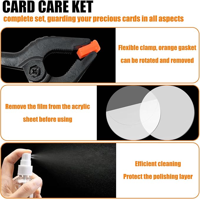 COARVXA 267 Pcs Card Care Clean Kit,Trading Card Cleaning Kit with Fixing Jig and EVA Shaping Foam, Suitable for PSA Rated Baseball Football Basketball Sports Cards Card Care (Orange)