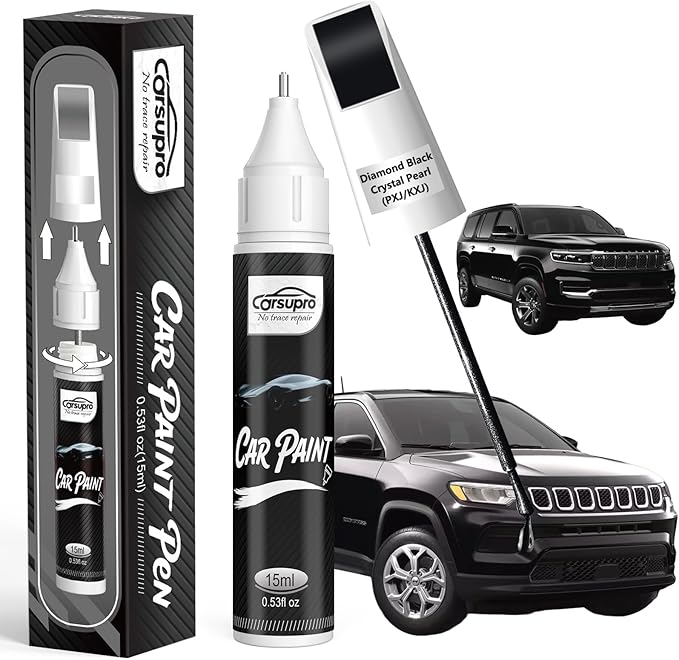 Diamond Black Crystal Pearl(PXJ/KXJ) for Jeep Touch Up Paint Pen, 2 in 1 Car Scratch Remover with Pen Tip and Brush, Precise Color Match for Car Paint Scratch Repair, Quickly and Easily Fix Chips and Nicks