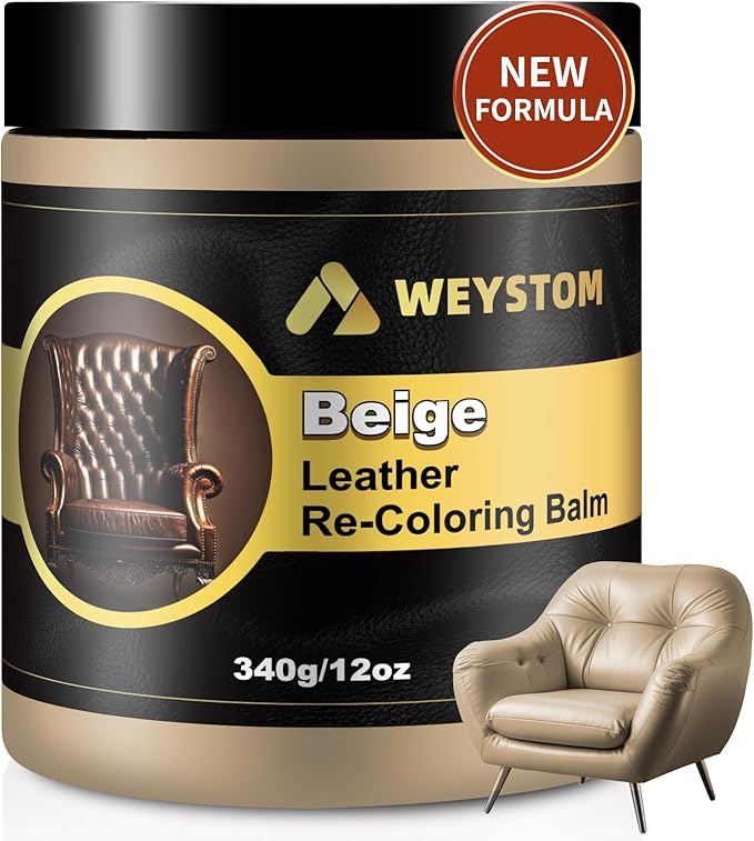 WEYSTOM Leather Recoloring Balm, 12oz Large Size Leather Dye, Color Restorer, Scratch Repair, Furniture & Couch Restorer Kit, Repair Kit for Furniture(Beige)