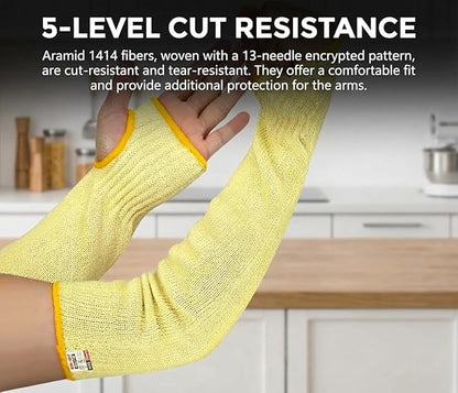 GOL-SIV Cut Resistant Sleeves With Thumb Hole,Thin Skin Arm Protection Sleeves And Bruising, kevlar Sleeves For Women, Men, Elderly(Yellow,11.8 in)