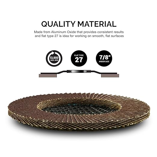 NEIKO 11108A 10 Pack Aluminum Oxide Flap Discs 4-1/2 for Angle Grinder, 80 Grit Flapper Wheel, Flat T27 Grinding Wheel 4.5 Inch Flap Disc, 7/8" Arbor Grinding Disc, Wood & Metal Sanding