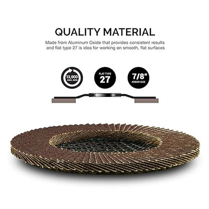 NEIKO 11108A 10 Pack Aluminum Oxide Flap Discs 4-1/2 for Angle Grinder, 80 Grit Flapper Wheel, Flat T27 Grinding Wheel 4.5 Inch Flap Disc, 7/8" Arbor Grinding Disc, Wood & Metal Sanding