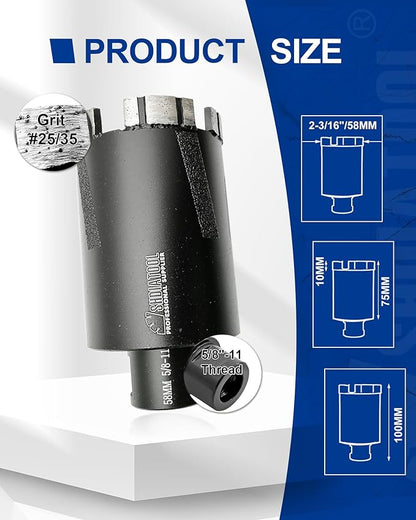 SHDIATOOL Diamond Core Drill Bits 2-1/4 Inch for Hard Stone Concrete Marble Granite Brick Laser Welded Dry or Wet Hole Saws 58mm