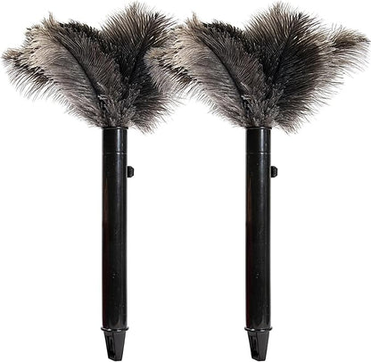 Retractable Ostrich Feather Duster for Cleaning, Fluffy and Natural Feather Duster with Retractable Handle， Reusable Eco-Friendly Handheld Cleaning Supplies (15 inch)