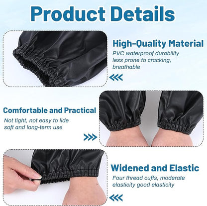 PEOVLVN 2 Pairs Protective Arm Sleeves, PU Waterproof Sleeves to Cover Arms for Men Women Arm Sleeve with Elastic Cuffs Oilproof for Cooking Cleaning Painting Housework (Black)