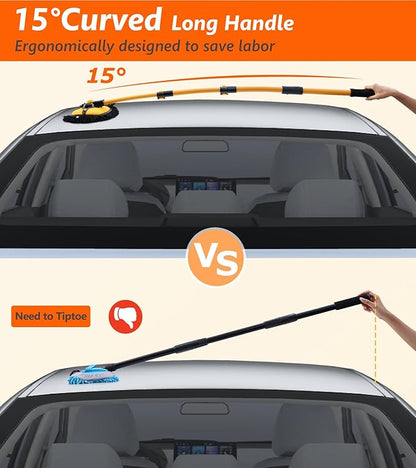 56.7" Car Wash Brush Mop Kit Microfiber Car Washing Sponge Mitt with Long Handle Car Cleaning Supplies Tools RV Washing Duster Exterior Scratch Free, Chenille Replacement Head Extension Pole