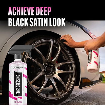 Legendary Gloss Dressing 16oz - Tire Shine Spray & Plastic Restorer - Water Based & Non-Greasy Interior/Exterior Detailing Spray - Trim, Rubber, Vinyl & Plastic Restorer for Cars (2Pack)