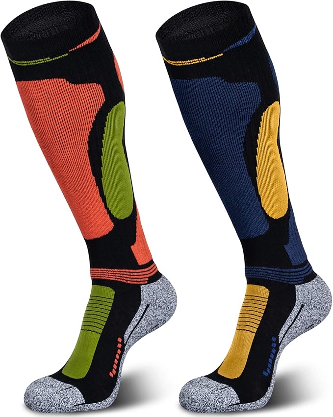 Merino Wool Ski Socks 2 Pairs for Mens Womens Knee High Thermal Snowboarding Socks for Cold Weather