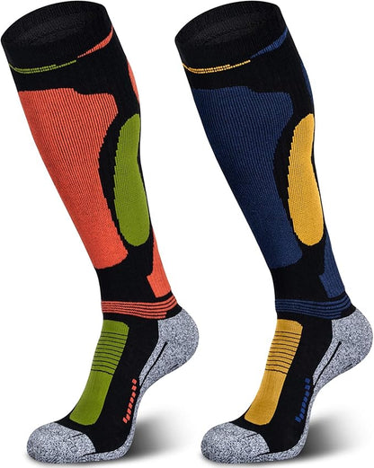 Merino Wool Ski Socks 2 Pairs for Mens Womens Knee High Thermal Snowboarding Socks for Cold Weather