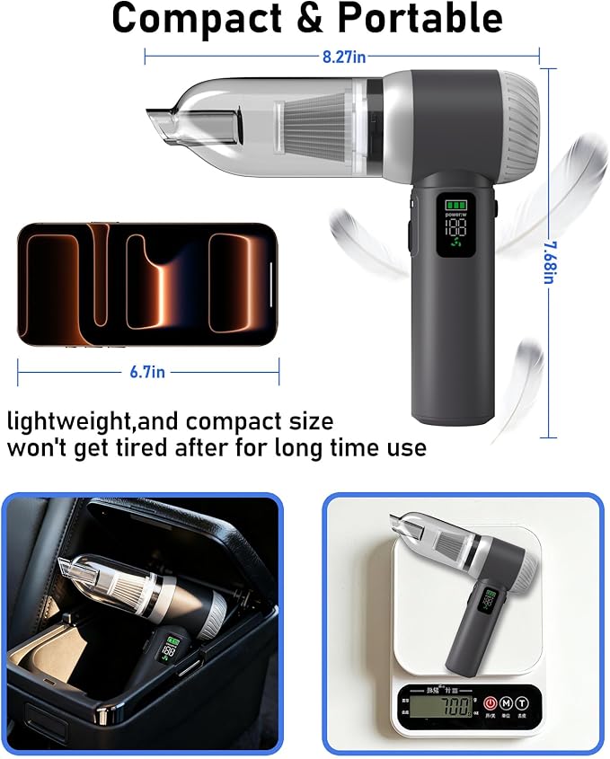 Clicar Handheld Vacuum Cordless, Suction/Blow 2 in 1 Cordless Vacuum Cleaner, 100W Large Suction brushless Motor Vacuum Cleaners for Home.Vacuum Cleaner for Car, Home, Pet Hair, Office, Keyboards.