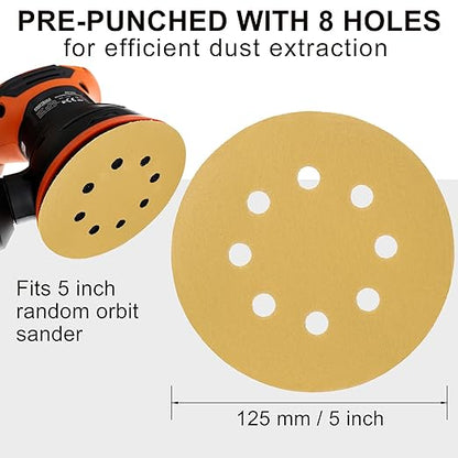 LotFancy 100 PCS 320 Grit Sandpaper, 5 Inch 8 Hole Sanding Disc Aluminum Oxide, Orbital Sander Sandpaper for Stripping Paint, Sand Paper for Wood, Plastic, Rust Removal, Random Orbital Sander Pads
