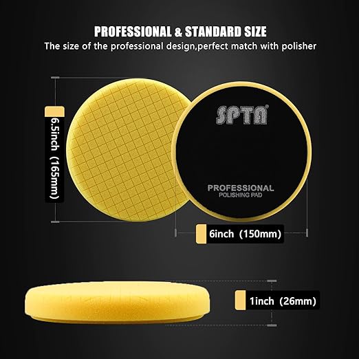 Yellow T80 High-Cut Foam Polishing Pads, SPTA 3Pcs 6.5 Inch Face for 6 Inch 150mm Backing Plate Compound Buffing Sponge Pads for Car Buffer Polisher Compounding, Polishing and Waxing -X00224Y6B3