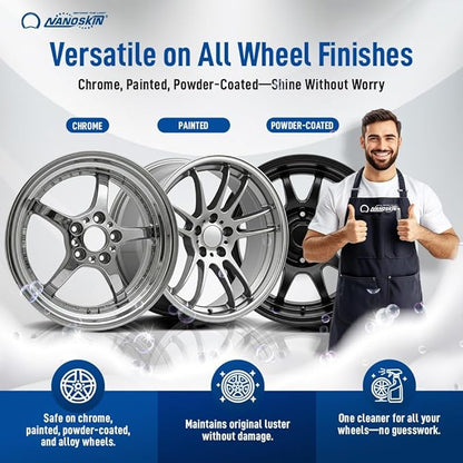 Nanoskin NON ACID Professional Wheel & Tire Cleaner 16 oz – Works with Tire Brush | Car Wash Cleaning Spray for Car Detailing | Removes Brake Dust, Oil, Dirt, Light Corrosion