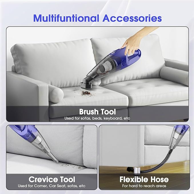YOOHI Handheld Vacuum Cordless Rechargeable – 6000Pa Mini Hand Held Vacuum, LED Light, 20–25 Mins Runtime, USB Charging, 500ML Cup – Lightweight Small Vacuum Cleaner Cordless for Car/Office/Home