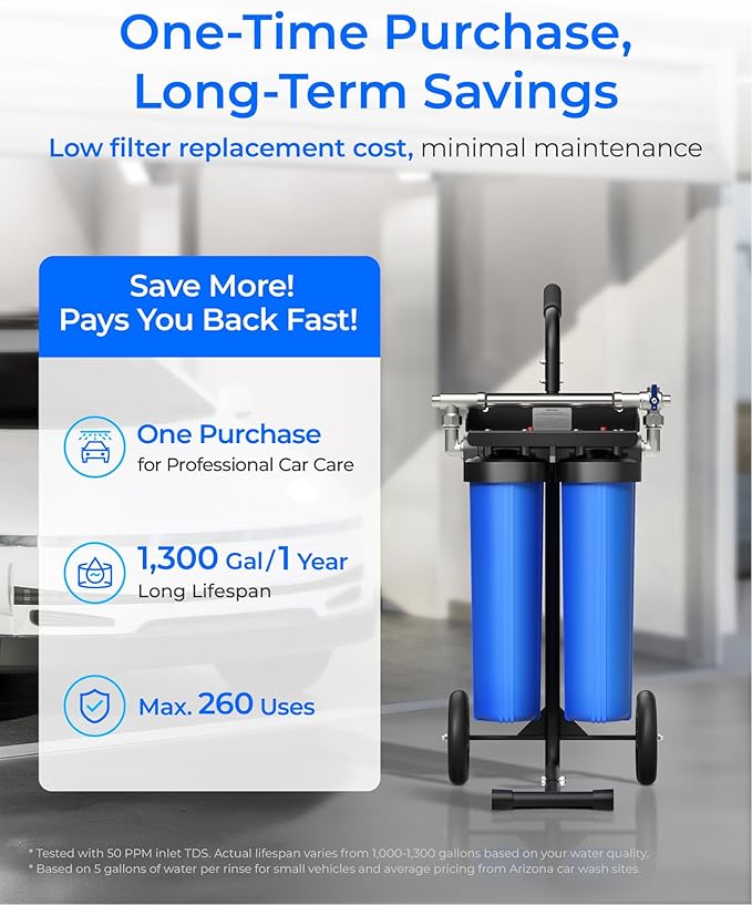 Waterdrop Spotless Car Wash System with Bypass Valve, Deionized Water System, Spot Free, Works for All Vehicles, RV, Motorcycles, Windows, Boats, Planes and More, 20 Inches