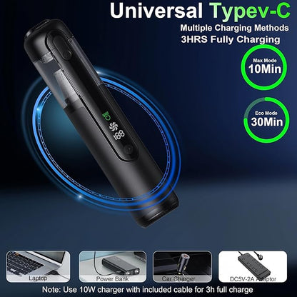 Seiyeje Car Vacuum, Handheld Cordless Vacuum 19000Pa, 4-in-1 Mini Portable Cleaner with Green LED Detection Light, 2 Modes for Car, Home, Office, Desk & Keyboards, Rechargeable, Washable Filter