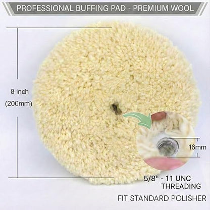 Woolous Wool Buffing Pad 8 inch Double Sided, 100% Natural Wool Pads with 5/8-11 Thread for Buffing 2-Sided Compound, Polishing and Cutting for Automotive, Marine and Epoxies (200 mm)