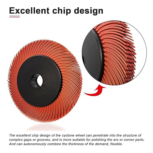 Radial Bristle Brush, 6 in x 1/2 in x 1 in, 220# Red, 1 Set (Contains Ten Single Pieces) and Reduction Sleeve