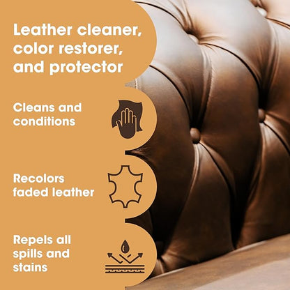Furniture Clinic Leather Complete Restoration Kit | with Leather Recoloring Balm, Cleaner, 2-in-1 Protection Cream & Conditioner, Sponge, and Cloth | Repair Kit for Furniture (Dark Grey)