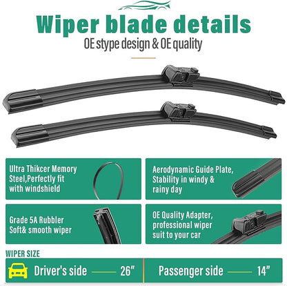 26" 14" 10" Windshield Wiper Blades Replacement for Chevrolet Chevy Trax 2015-2022 / Buick Encore 2013-2022 Premium All Weather Front Rear Wipers Set - OEM Quality (Pack of 3)