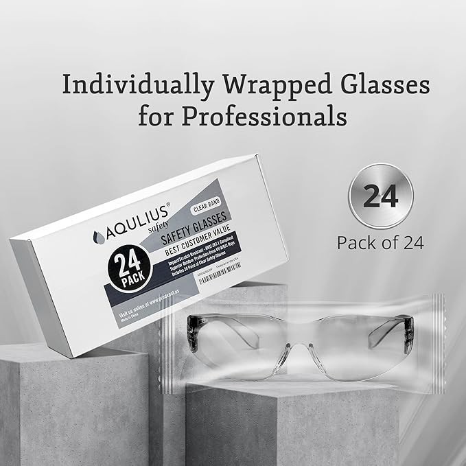 Aqulius Safety Glasses - Anti-Fog Eye Protection for Shooting - Scratch-Resistant Protective Eyewear for Construction - Bulk Safety Glasses with Side Shields - Clear Frame, Pack of 24, Unisex