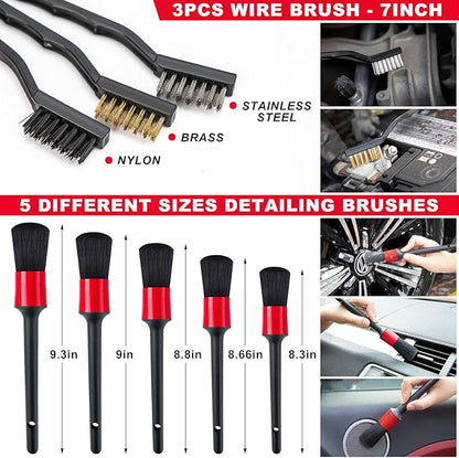 GPUSFAK 44Pcs Car Wash Cleaning Kit with Detailing Brushes Car Vacuum Drill Brush Set Collapsible Bucket Windshield Cleaning Tool Tire Brush Towels Complete Interior Exterior Detailing Set for Car