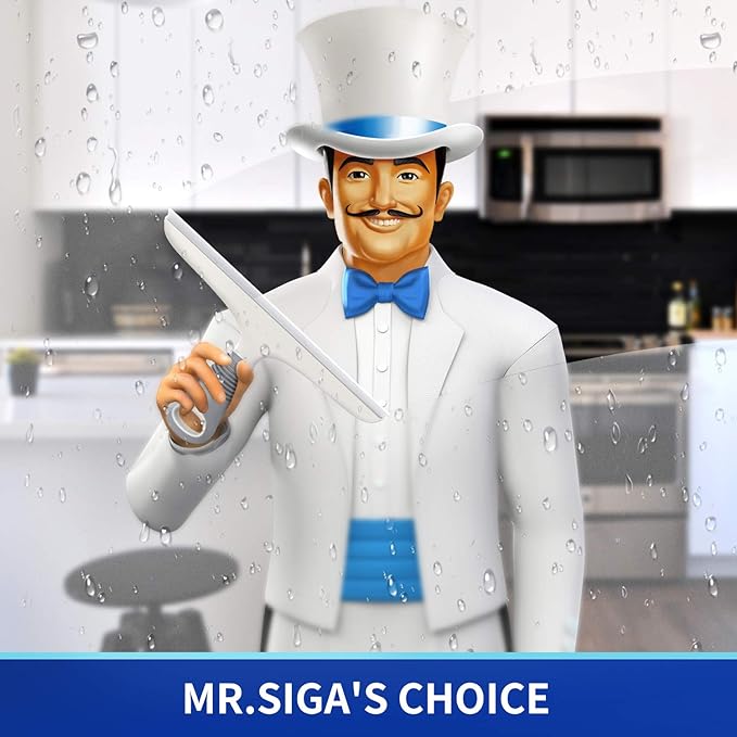 MR.SIGA Multi-Purpose Silicon Squeegee for Window, Glass, Shower Door, Car Windshield, Heavy Duty Window Scrubber, Includes Suction Hook, 10 inch, White & Gray, 1 Pack