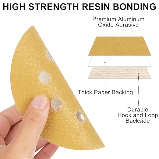 LotFancy 100 PCS 180 Grit Sandpaper, 5 Inch 8 Hole Sanding Disc Aluminum Oxide, Orbital Sander Sandpaper for Stripping Paint, Sand Paper for Wood, Plastic, Rust Removal, Random Orbital Sander Pads
