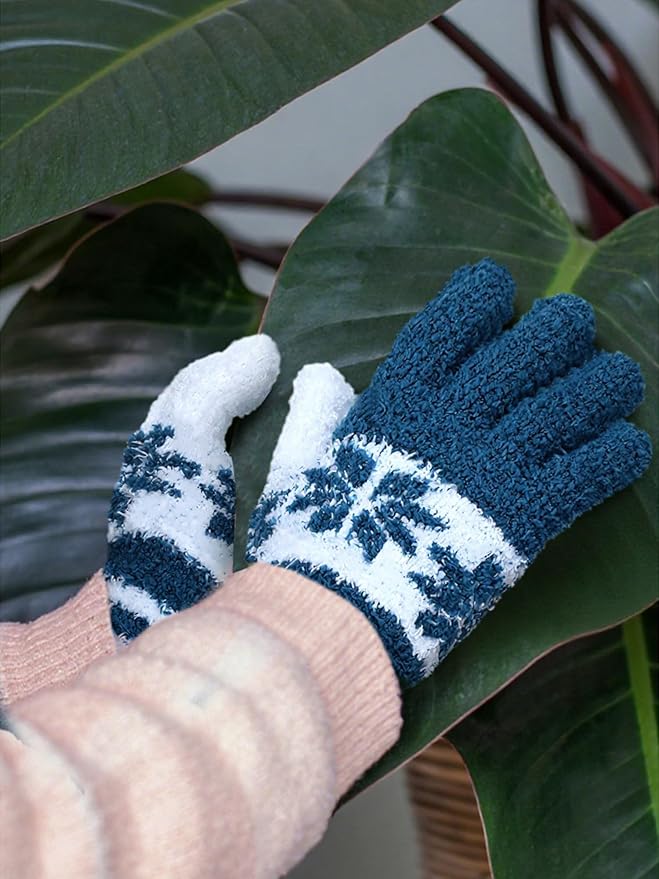 Patelai 3 Pairs Microfiber Plant Dusting Gloves Leaf Cleaning Gloves for Indoor Plants, Blinds, Furniture, House(Blue, Gray, Khaki, White,Medium)