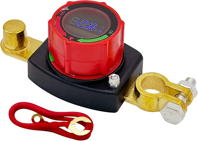 Ampper Battery Disconnect Switch with Voltmeter, 12-48V Battery Cut Off ON/Off Shut Off Switch for Car, RV and More (Top Post Negative)