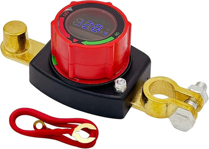 Ampper Battery Disconnect Switch with Voltmeter, 12-48V Battery Cut Off ON/Off Shut Off Switch for Car, RV and More (Top Post Negative)